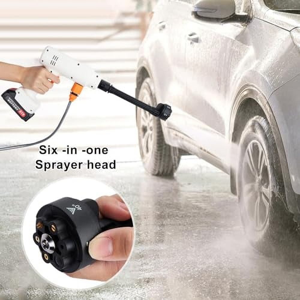 6-in-1 Upgraded Cordless Pressure Washer, 2x1500mAh Rechargeable Power Washer, Multi-Functional Adjustable Nozzle Portable Pressure Washer with Water Pipe for Car, Floor Watering (