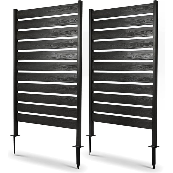 Écran de Clôture d'Intimité Extérieur 37 Pouces L x 61 Pouces H, Lot de 2, Panneau d'Intimité 3-en-1 avec Piquets de Sol et Pieds de Base, Clôture de Climatiseur Autoportante Ou à Boulons pour Terrasse et Cour, Noir