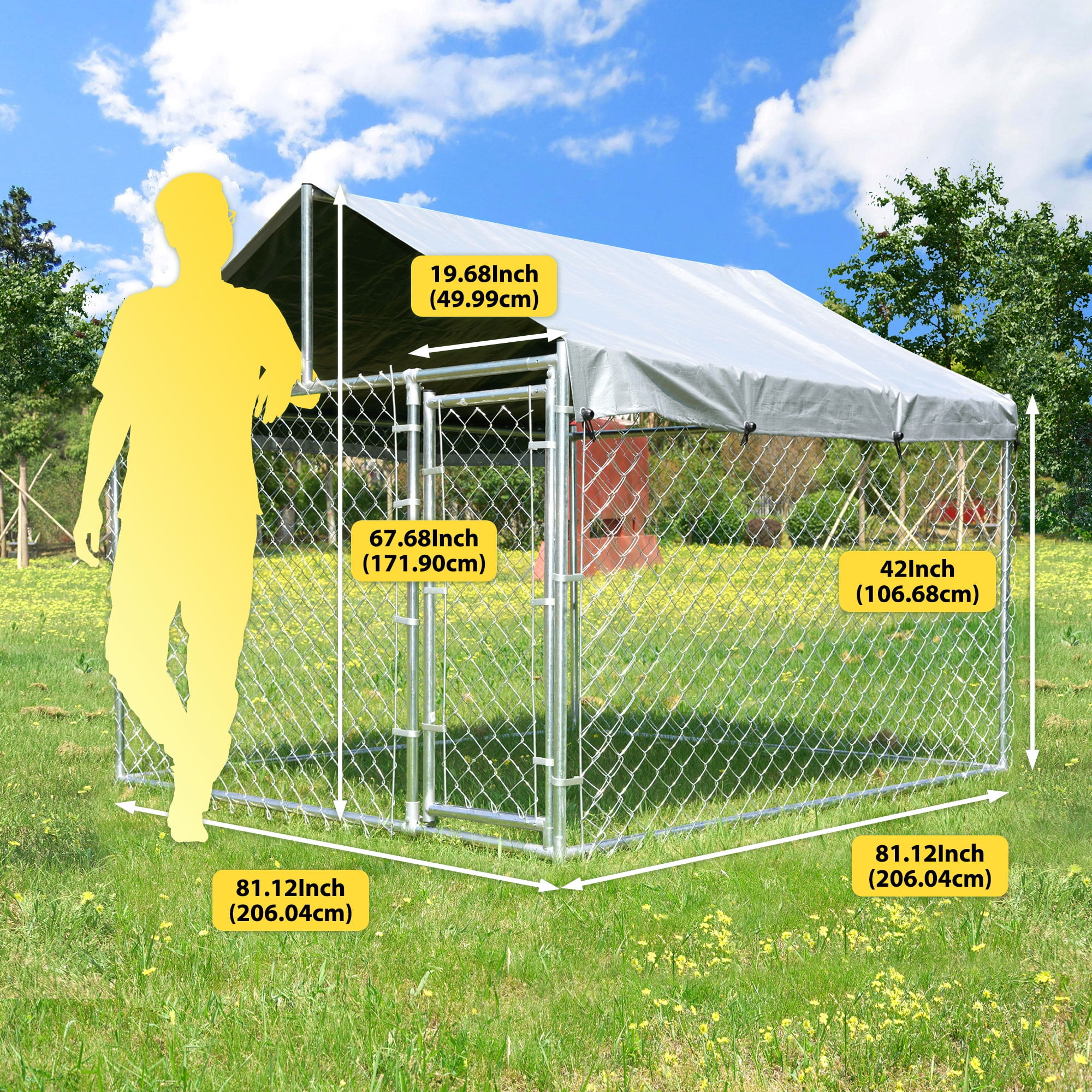 HEASON Outdoor Metal Dog Kennel Dog Run with Waterproof and