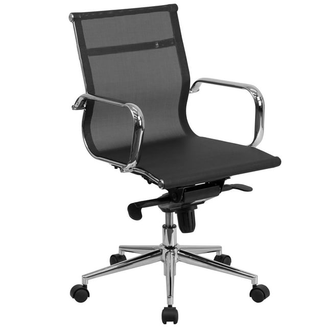 Mid-Back Transparent Black Mesh Executive Swivel Office Chair with Synchro-Tilt Mechanism and Arms