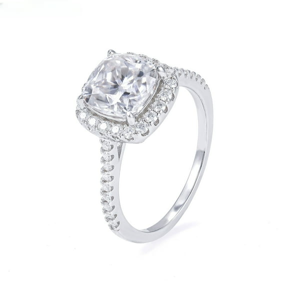 Cushion Cut 2.5 Carat Moissanite Wedding Ring for Women Engagement Rings for Women Diamond 18K White Gold Plated 925 Sterling Silver Moissanite Diamond Promise Rings Womens Diamond Rings