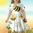 thumbnail image 2 of Tisuna Girls Summer Dress Cartoon Bee Print Short Sleeve Crew Neck Dresses Comfortable Soft Little Girls Children'S Casual Wear White Size 8-9 Years, 2 of 5