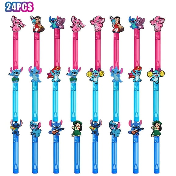 24Pcs Cartoon Mini Bubble Wands for Birthday Party Favors Pink and Blue Bubble Wands for Summer Outdoor Birthday Baby Shower Supplies Decorations Goodie Bag Stuffers & Classroom Prizes