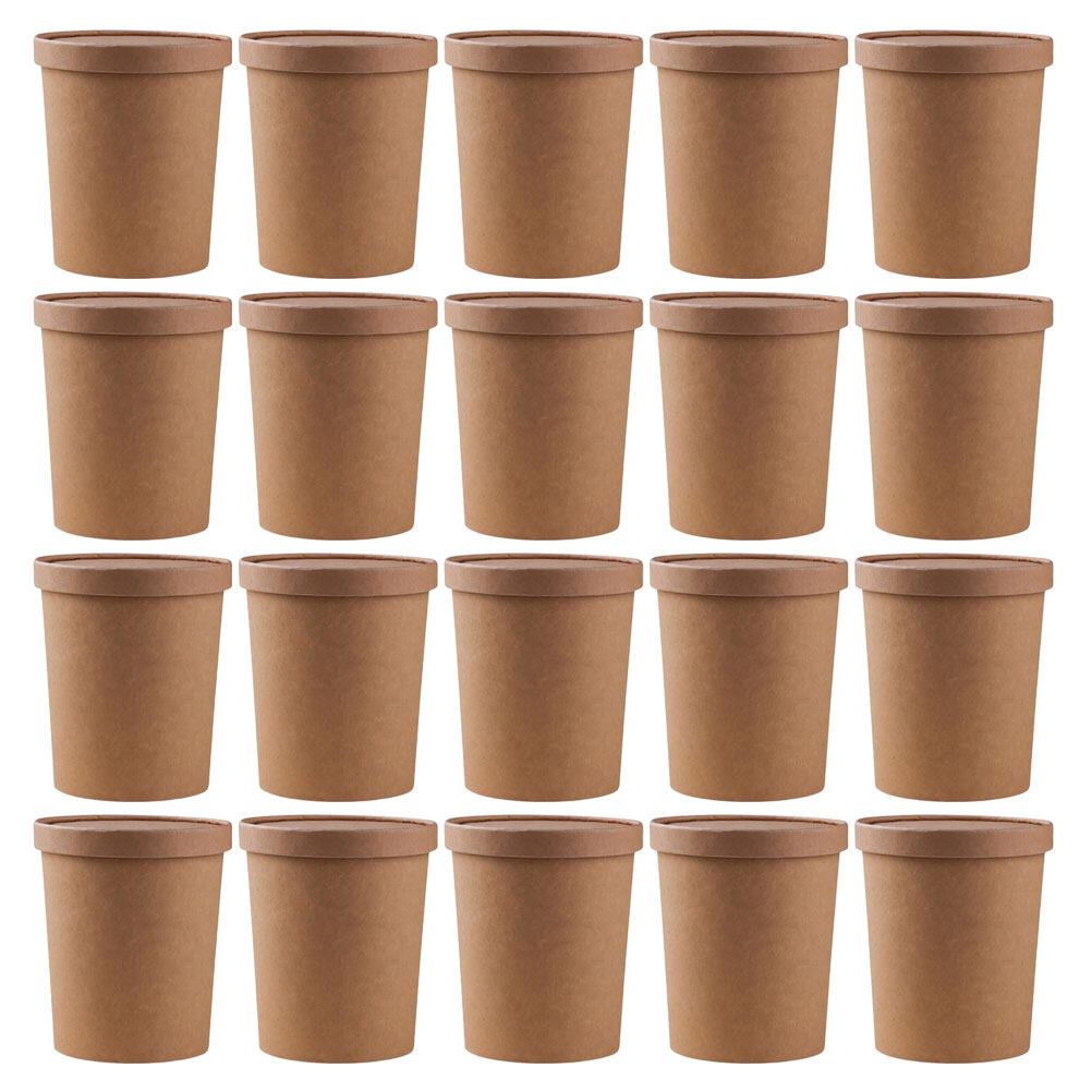 25 Sets Disposable Kraft Paper Soup Cups Soup Buckets Porridge Cups
