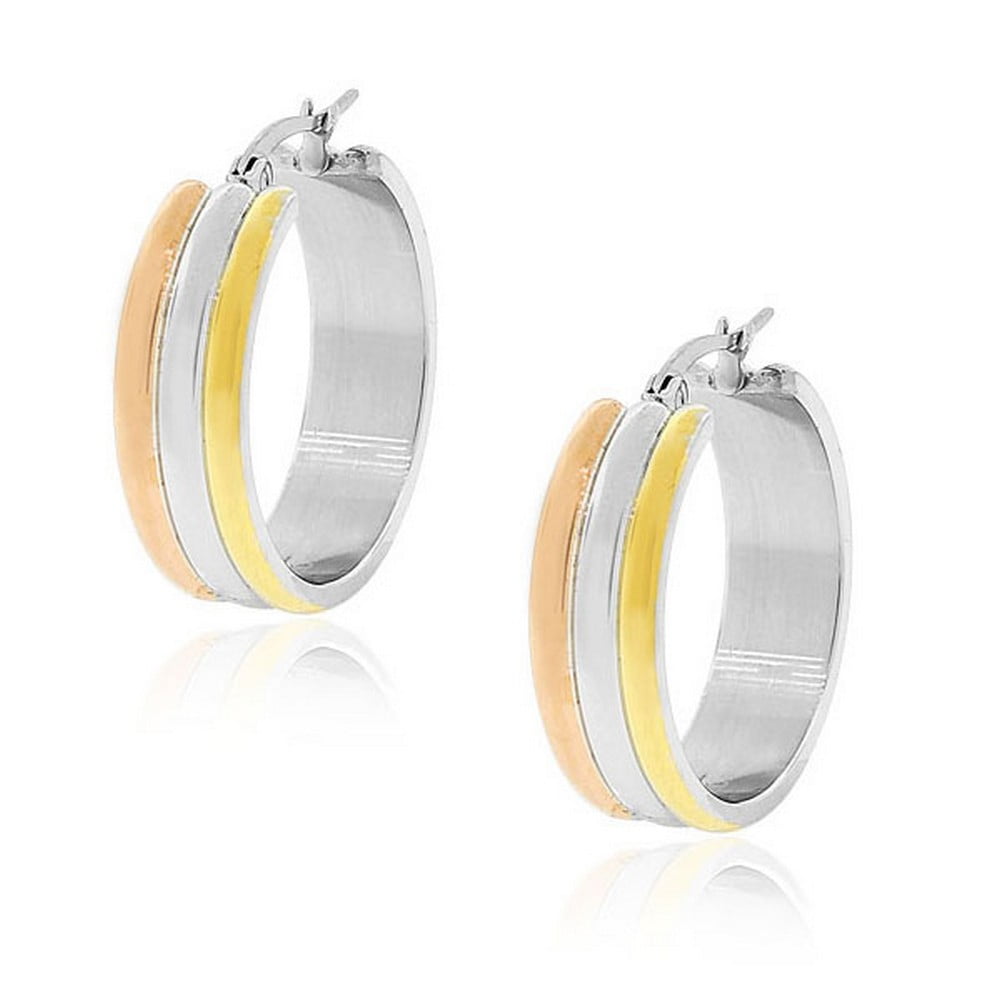 EDFORCE Stainless Steel GoldTone and SilverTone Classic Polished Hoop Earrings 1.0" Diameter