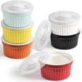 thumbnail image 1 of homEdge Porcelain Ramekins Set with Lid, 240 ml / 8 Fl Ounces Ice Cream Bowl, Creme Brûlée Ramekins Soufflé Cup for Baking, Set of 6 Assorted Color, 1 of 8