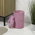 thumbnail image 6 of happimess Fern Modern Bohemian Resin 2.9-Gallon Cylinder Wicker Waste Basket with Scalloped Lid, Pink, 6 of 6