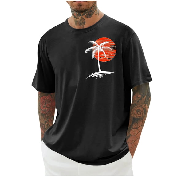 KIHOUT Men's Cotton Blend Short Sleeve Crew Neck Tees, Coconut Tree Graphic T-shirt Soft and Comfortable T-shirts for Men, Moisture Wicking