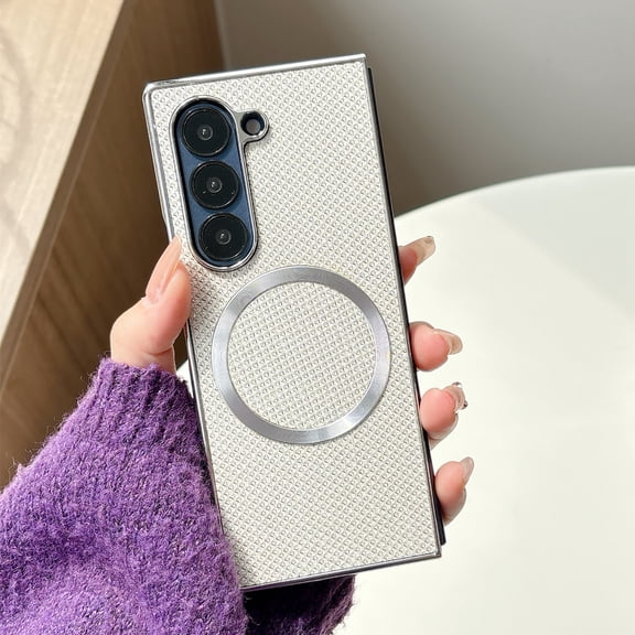 for Samsung Galaxy Z Fold 6 Magnetic Case, Glitter Bling Back Shockproof Case Compatible with Mag-Safe, Rugged Slim Shockproof Protective Fashionable Cover for Samsung Galaxy Z Fold 6, White