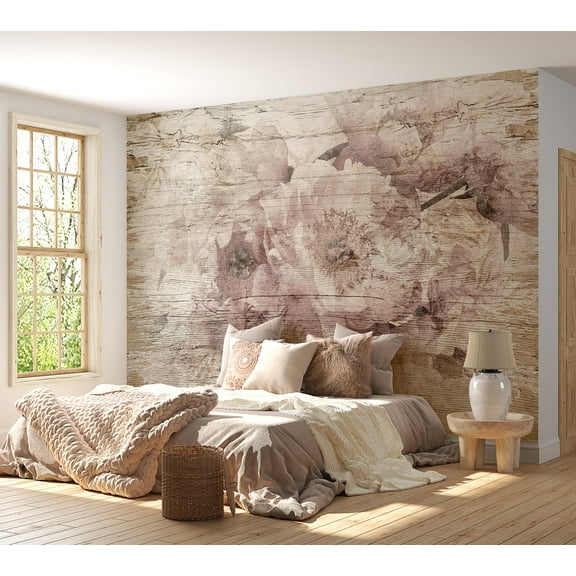 Floral Wallpaper Wall Mural - Flowers on Boards