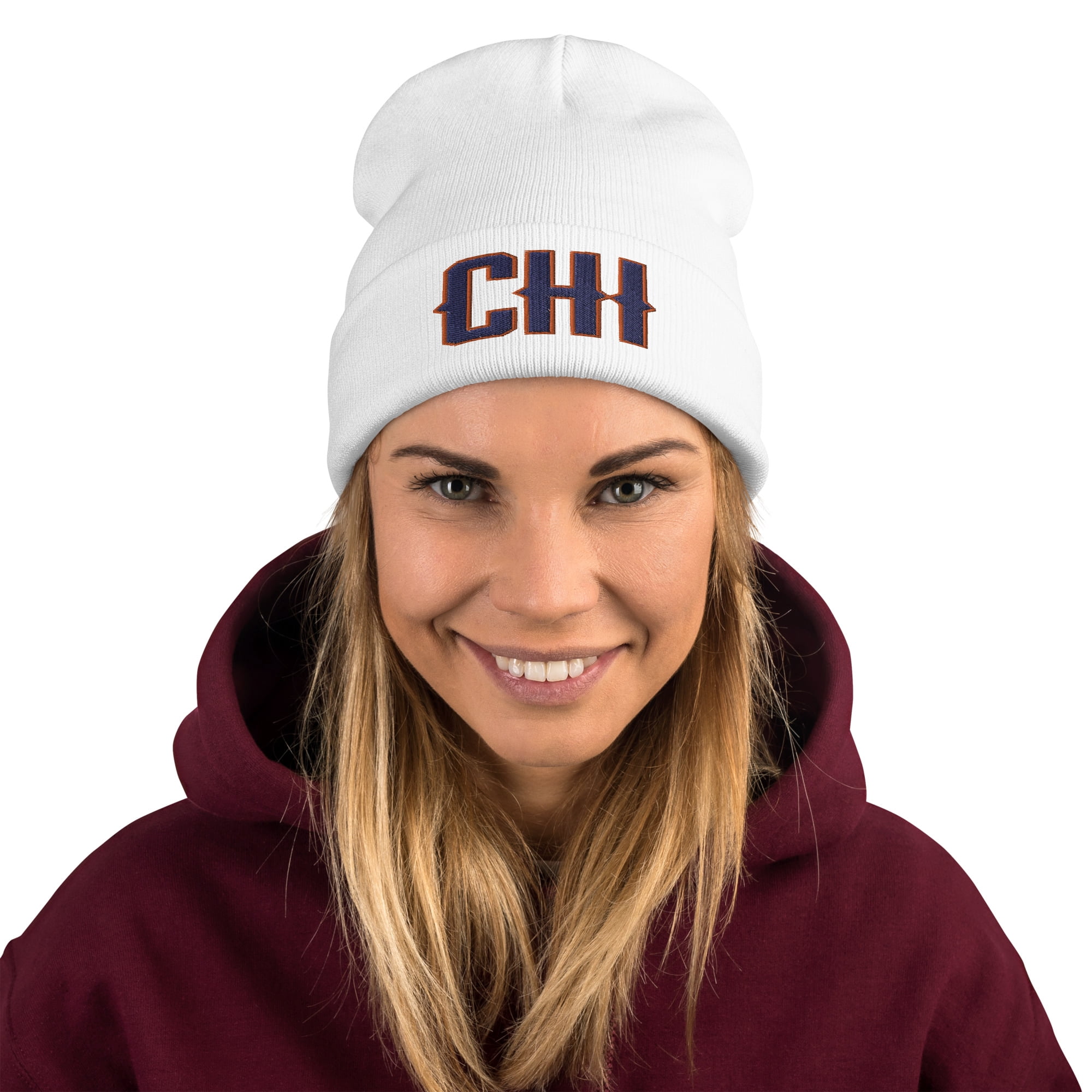 Chicago Football Retro CHI Winter Beanie Cap Hat (White)