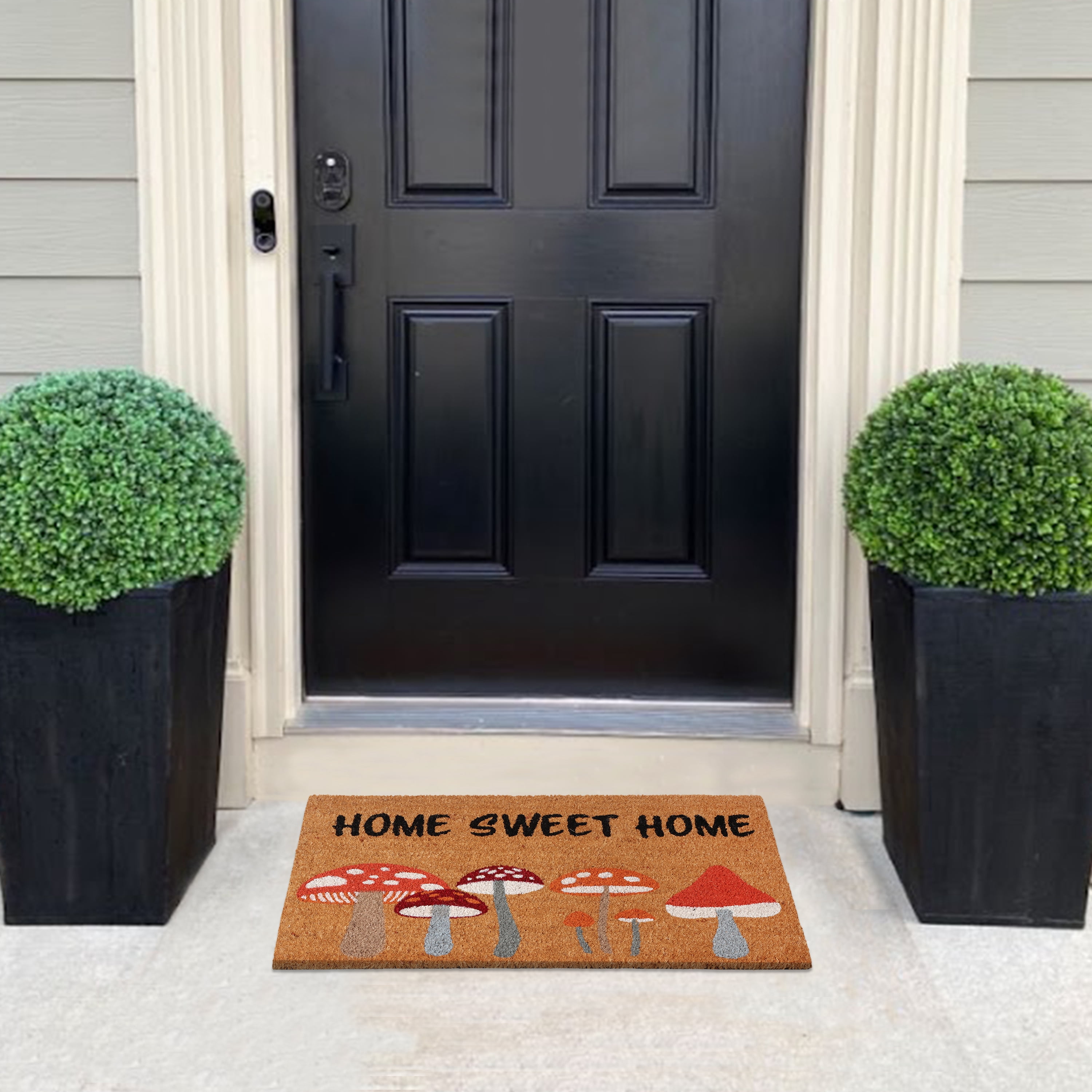 A1HC Natural Coco Coir Doormat, Sweet Home Mushroom, 18"x30", Durable Outdoor Welcome Mat, Non-Slip, Easy to Clean, Pet Friendly