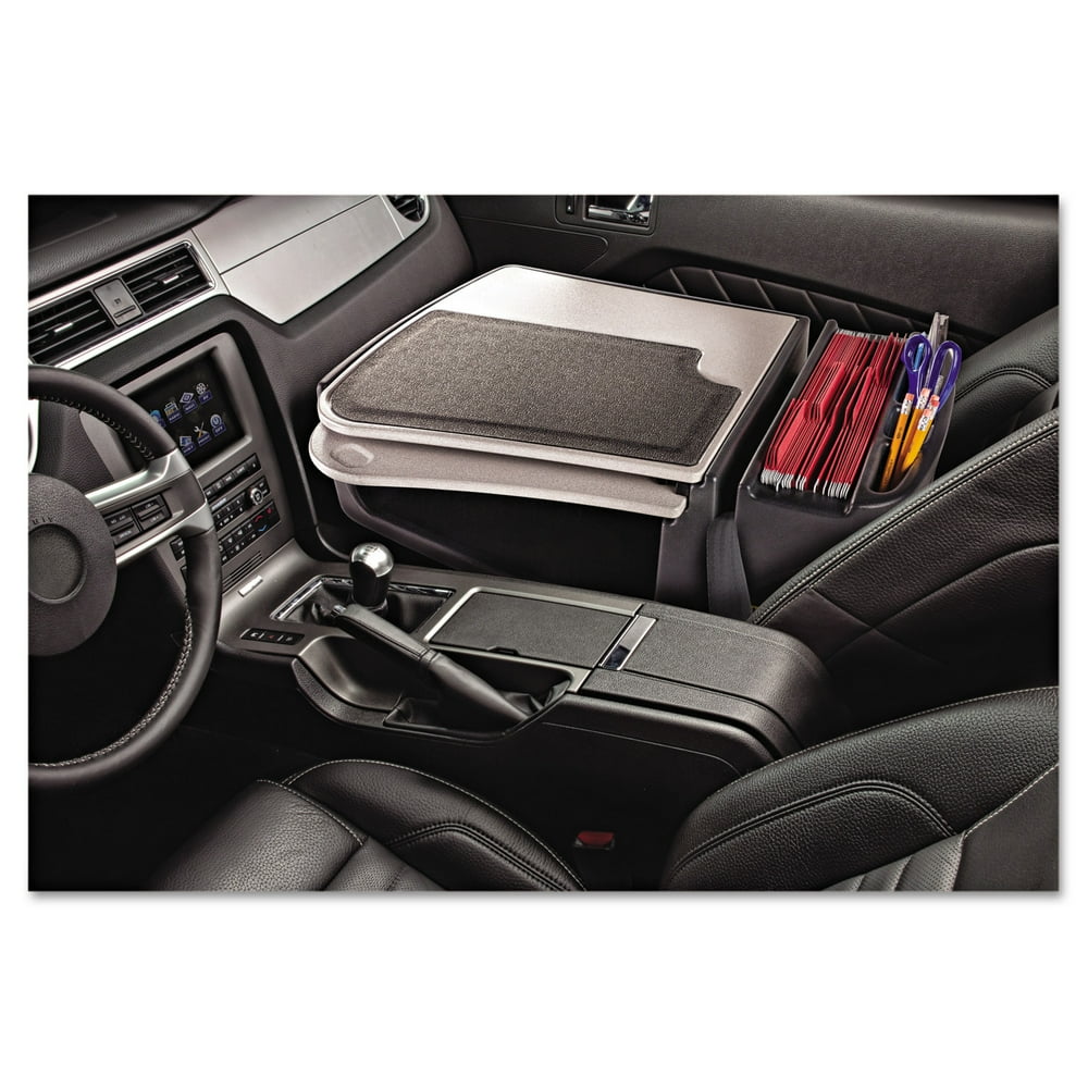 AutoExec GripMaster 01 Auto Desk w/Retractable Writing Surface & Supply Organizer, Gray
