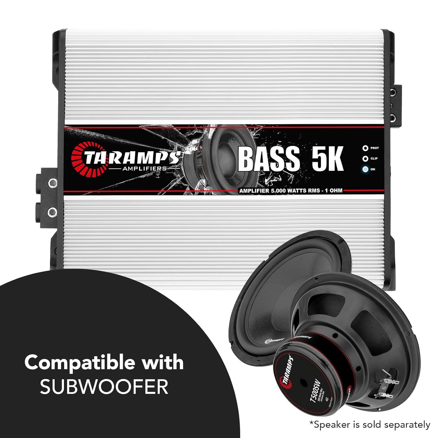 Taramps Car Amp BASS 5K, 5000 Watt RMS, 1 Ohm Mono Amplifier for