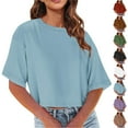thumbnail image 1 of QIPOPIQ T-Shirts Surdimensionnés pour Femmes Col Rond Manches Courtes Hauts d'Été Décontractés Légers Blouse Ample Haute Basse Liquidation, 1 of 8
