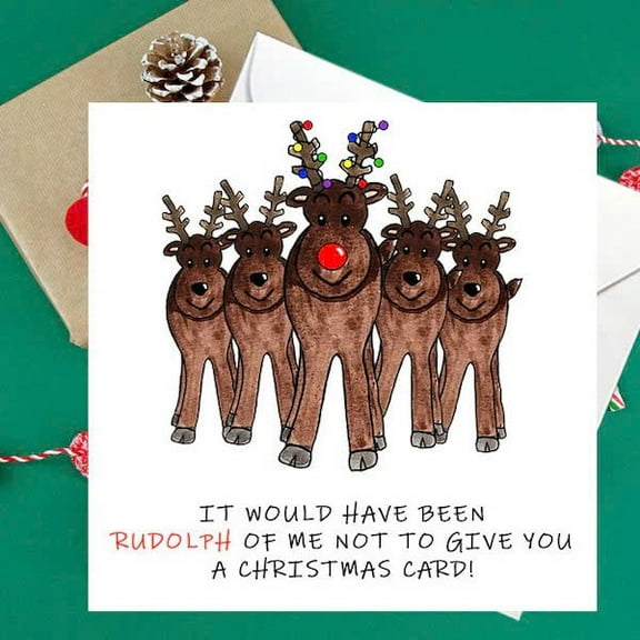 Funny Christmas Card Featuring Rudolph and Friends – Humorous Holiday Greeting – Blank Inside with Envelope – Perfect for Family and Friends