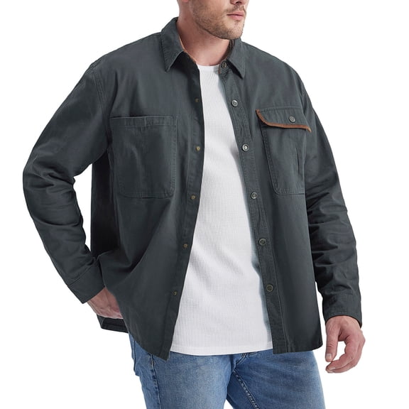 Lilgiuy Men Casual Solid Color Turndown Long Sleeve Button Jacket with Pockets for Cold Weather