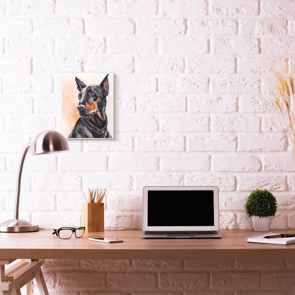 Stupell Industries Doberman Dog Pet Animal Watercolor Painting Wall Plaque Art by George Dyachenko
