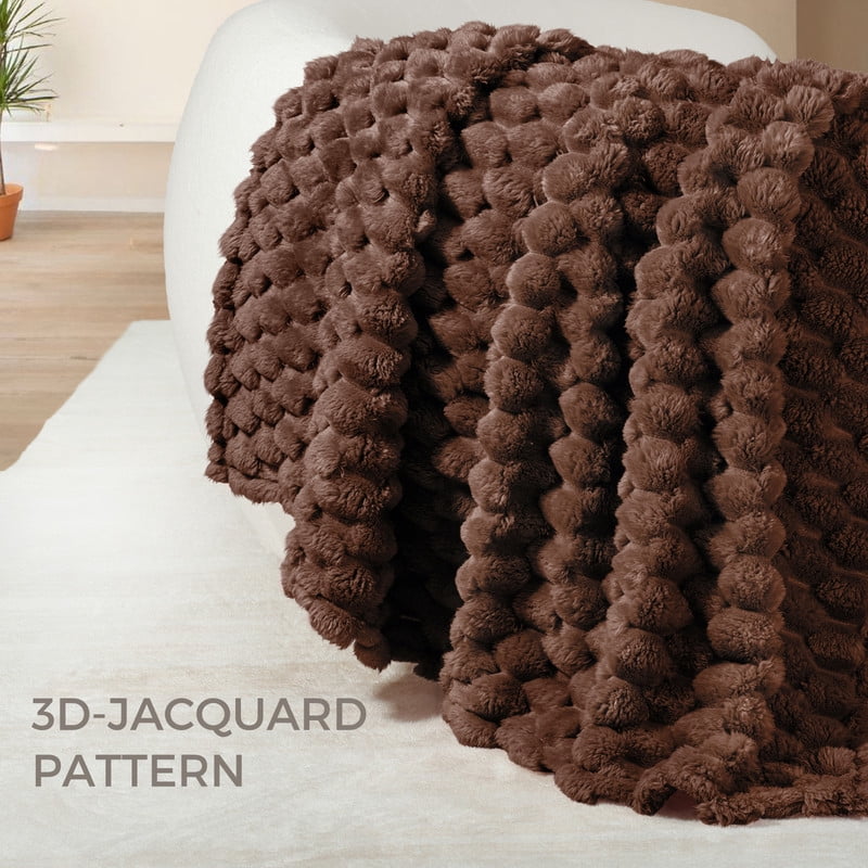 Whale Flotilla 90"x 104" King Size Blanket for Bed with Expanded 3D-Jacquard Pattern, Fuzzy Soft Cozy Exquisite Blankets or All Season, Warm and Fluffy, Coffee
