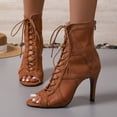 thumbnail image 2 of Rokment Womens Mesh Stiletto High Heels Dressy Sandals Ladies Spring Summer Fashion Fishnet Peep Pointed Toe Lace up Dress Pumps Ankle Booties with Back Zipper Bride Wedding Brown Size 7, 2 of 9