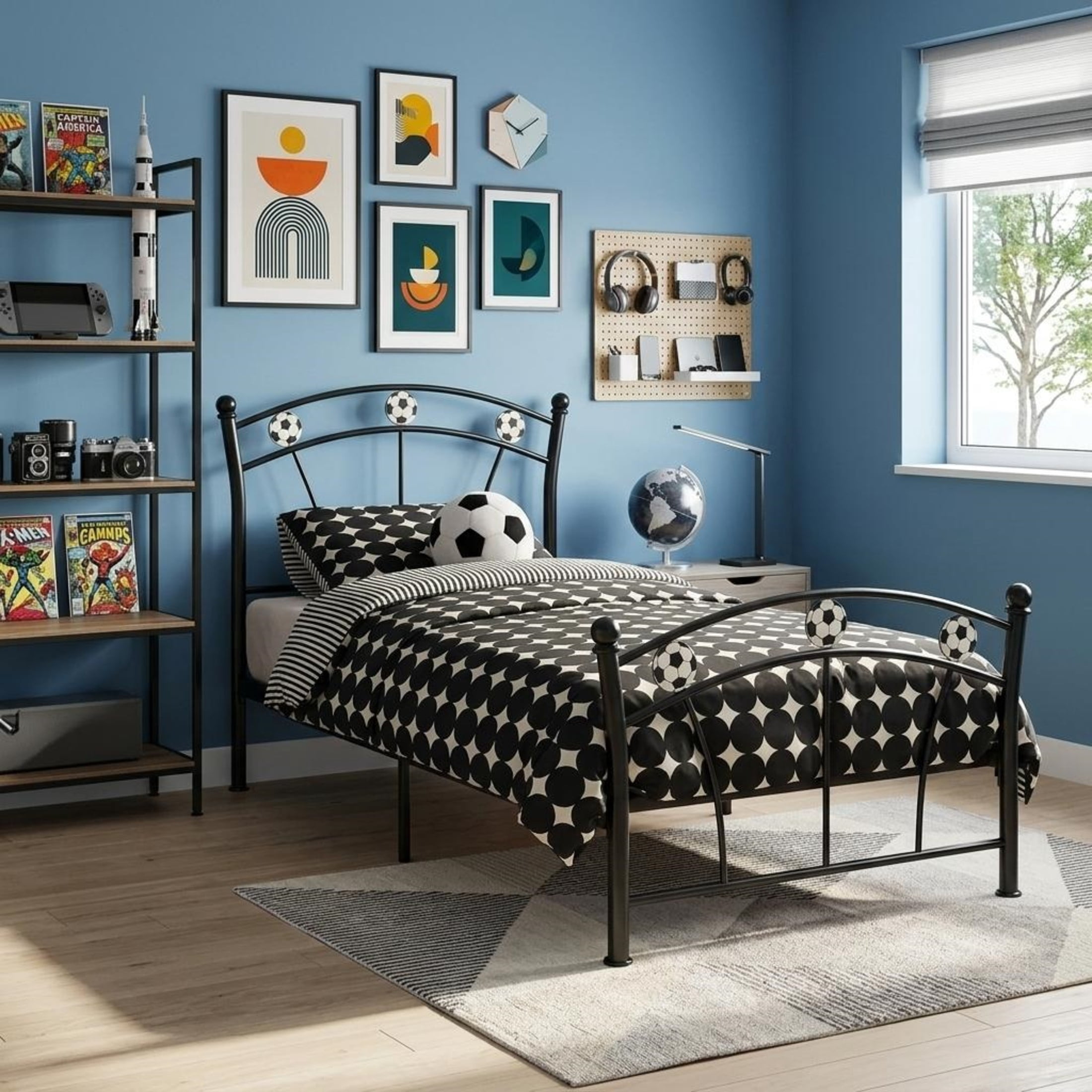 GDF Studio 78.5" Twin Heavy-Duty Metal Platform Bed with Sturdy Support Slats, Curved Headboard, Black