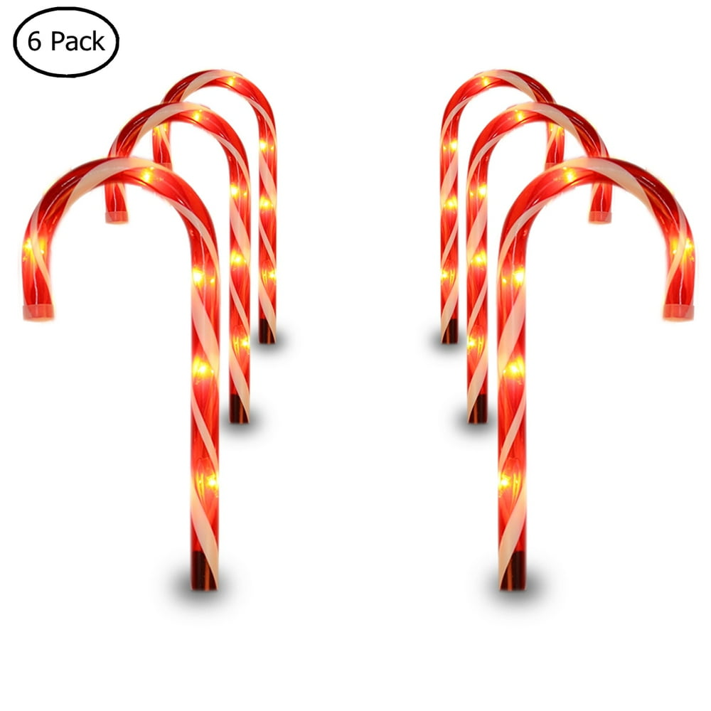 Candy Cane Lights Cane Candy Decorations Outdoor Pathway Light with Garden Stakes Large