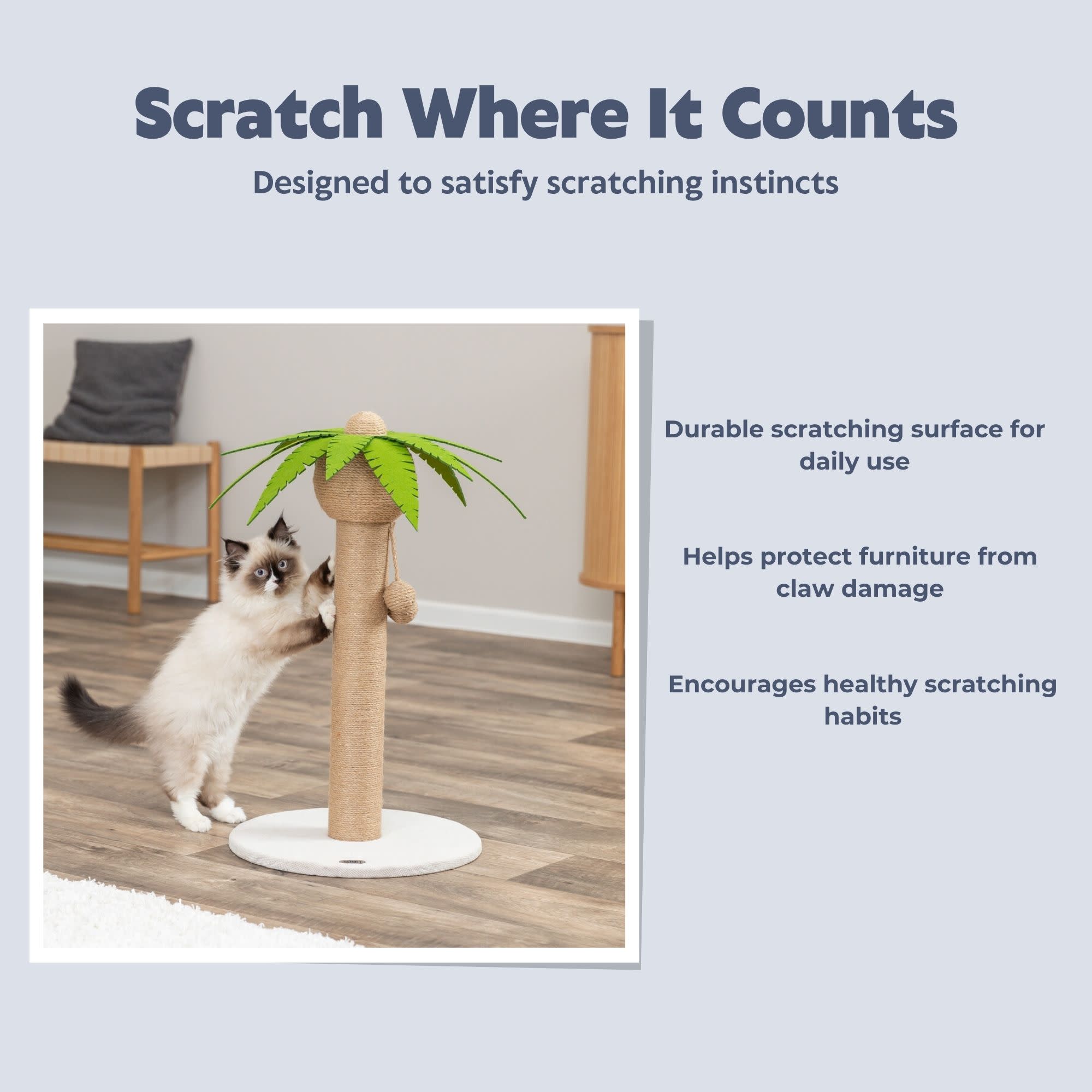 TRIXIE Palmela 25" Jute Scratching Post  - Cute Whimsical Cat Palm-Tree with Dangling Toys - Indoor Cat Scratcher Furniture