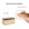 thumbnail image 3 of Lancoon Wooden Digital Alarm Clock with Sound Control LED Wireless Charging Temperature and Humidity Display Adjustable Brightness for Bedroom Home Office (Yellow), 3 of 4