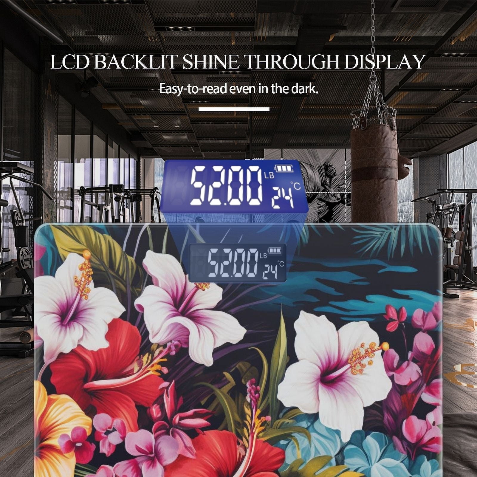 Bathroom Scale, Highly Accurate Digital Body Scale,Precisely Measures Weight up to 400 lbs-Colorful Hibiscus And Plumeria Flowers