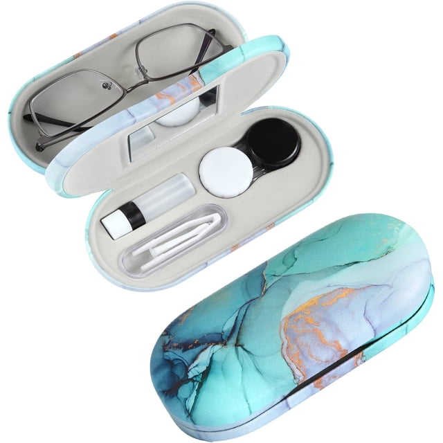 AITIME Étui Portable Double Face 2 en 1 pour Lentilles de Contact et Lunettes, Marbré, Multifonction, Durable, Compact, Kit de Rangement Portable