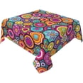 thumbnail image 5 of Moroccan Colorful Circles Flower Waterproof Picnic Party Square Table Cloth Cover Decorations Fabric 60 X 60 Inches Square Tablecloth for 30-46 Inch Home Dining Room Kitchen Decor, 5 of 6
