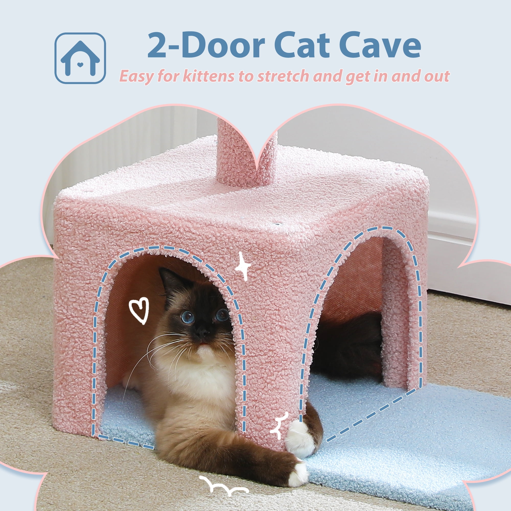 PAWZ Road 36.6" 4-in-1 Flower Cat Tree Tower with Cute Perch Scratching Posts for Indoor Cats, Blue