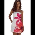 thumbnail image 2 of Vestido Tropical de Verano para Mujer, Sin Tirantes, Floral, Midi, Ajustado, para Fiesta y Club. Rosa Roja L, 2 of 7