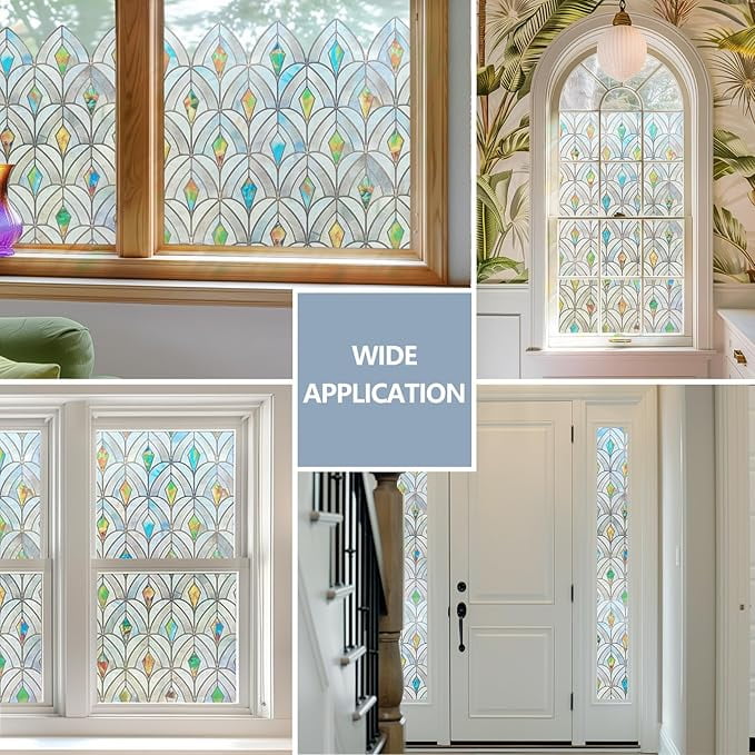 Fancy-Fix Stained Window Film, Decorative Window Film for Home, Privacy , Sun Blocking Heat Control,Static Cling, Malachite 23.6 x 35.4inch