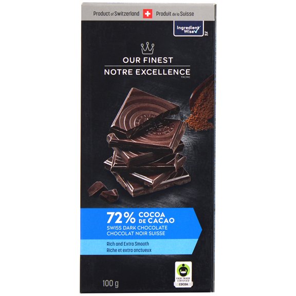 Chocolat noir suisse à 72 % de cacao de Notre Excellence