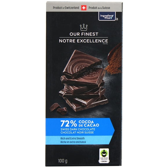 Chocolat noir suisse à 72 % de cacao de Notre Excellence 100 g