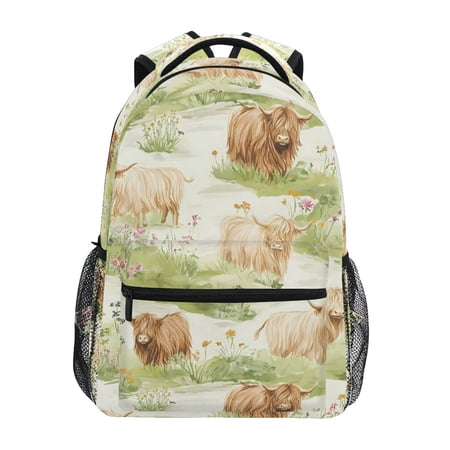 ALAZA Stylish Backpack Highland Cattle Flower-w3 Elementary Bookbag Personalized Laptop School Bags Travel Daypack