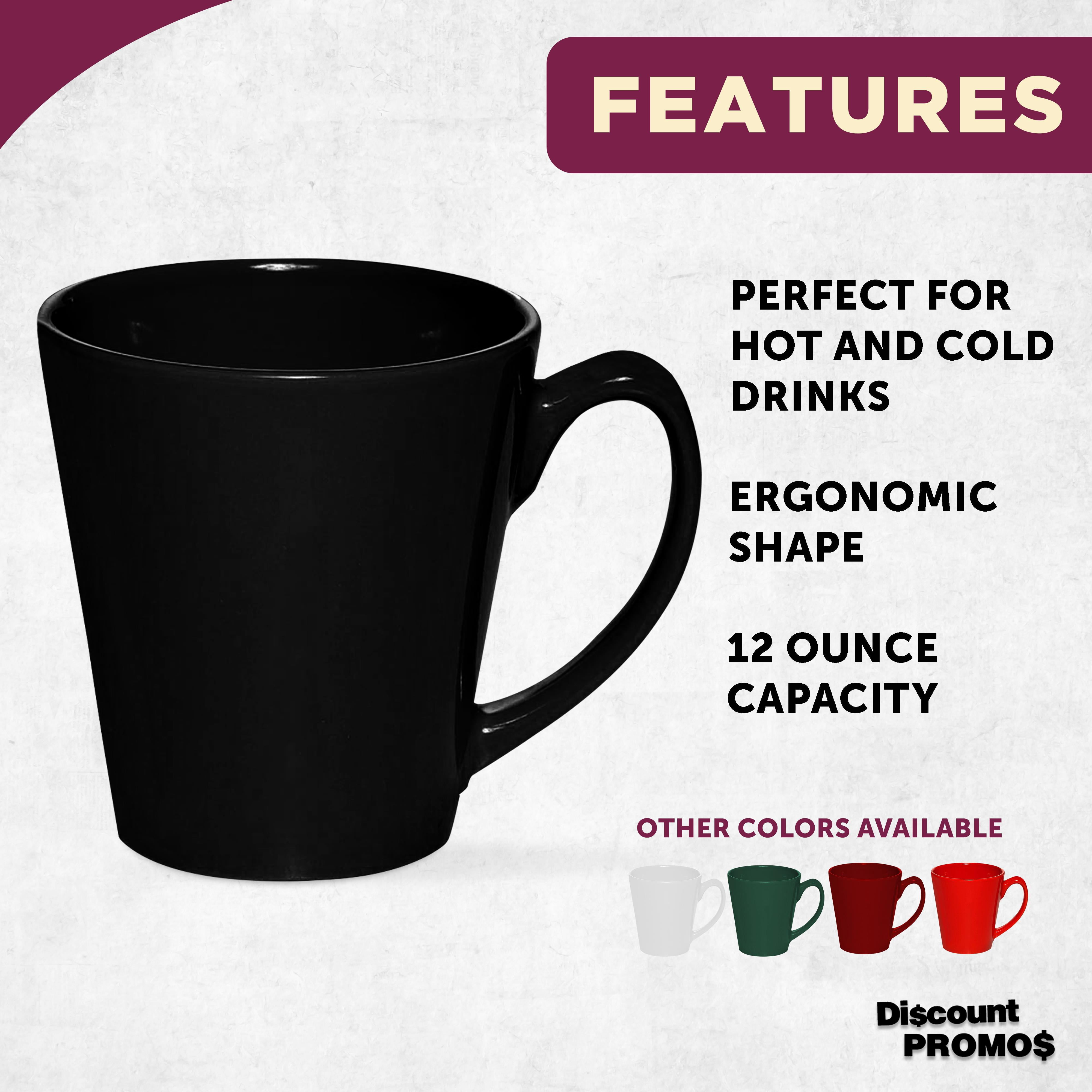 Glossy Ceramic Latte Coffee Mug 12 oz. Set of 10, Bulk Pack - Perfect for Tea, Espresso, Cappuccino, Hot Cocoa - Black