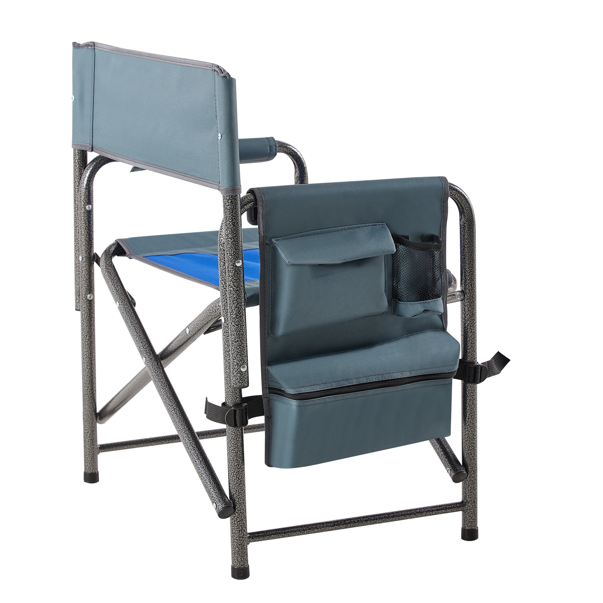 2 Pack Oversized Outdoor Folding Chair with Storage Pockets, Lightweight Camp Chair for indoor, Outdoor Camping, Picnics and Fishing, Blue+Grey