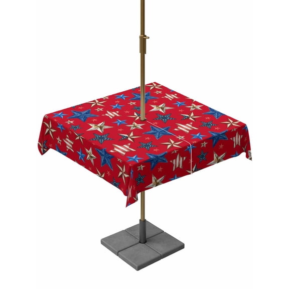 Outdoor Tablecloth with Umbrella Hole for Patio/Picnic/Party/Camping, Red Independence Day Waterproof Table Cloth Square Cover Washable, American Stars 250th Anniversary (54"x 54")