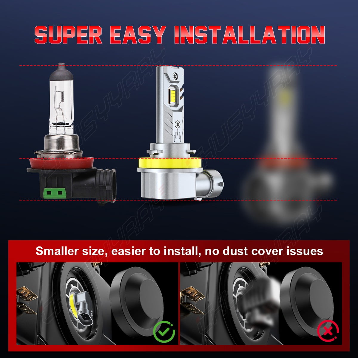 CHUSYYRAY H11 LED Headlight Low Beam Bulbs Super Bright 20000LM 6000K Crystal White 2 Pack