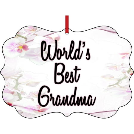 World's Best Grandma - Orchids Double Sided Elegant Aluminum Glossy Christmas Ornament Tree Decoration - Unique Modern Novelty Tree Décor (Best Orchids For Indoors)