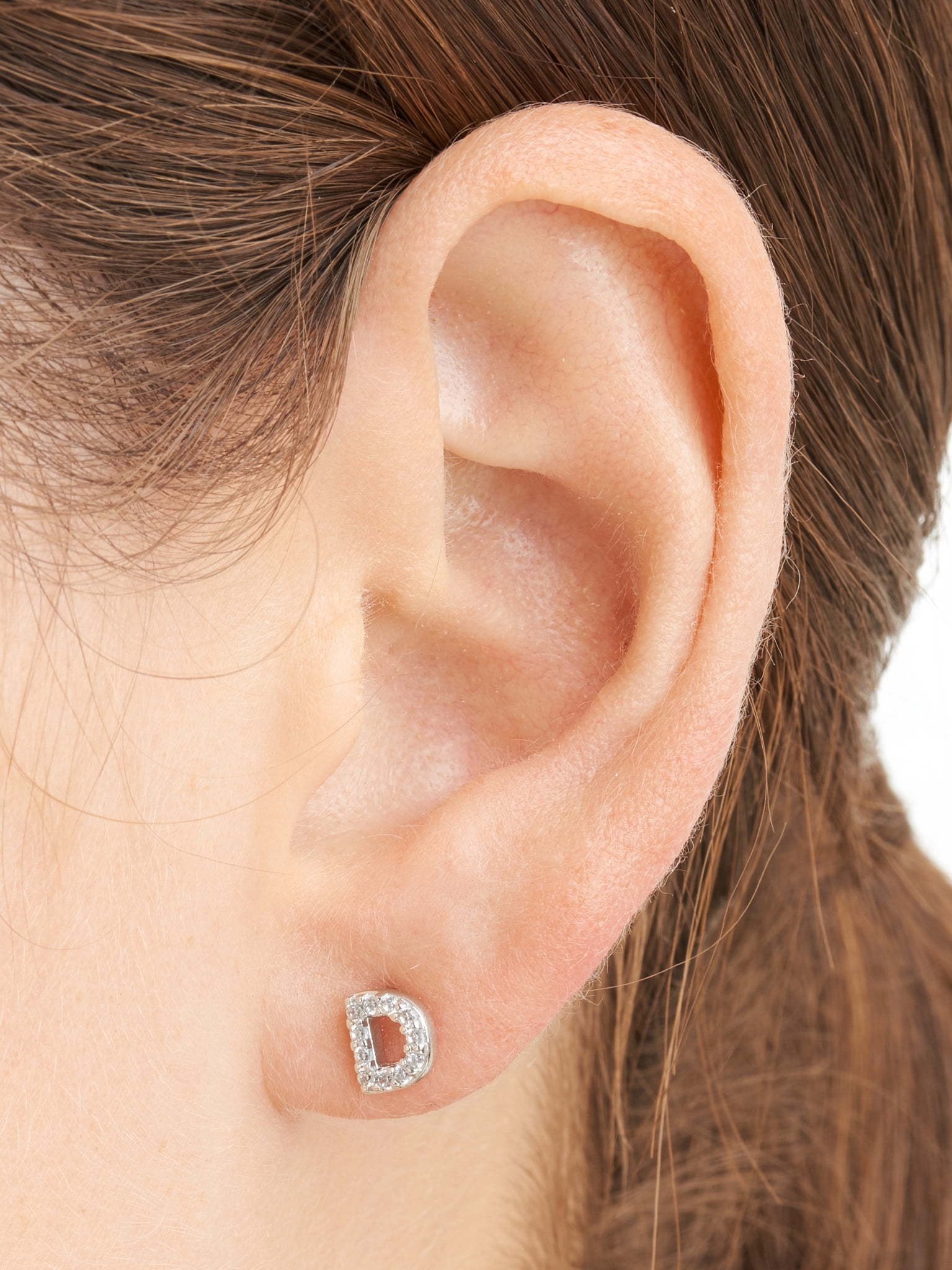 Forever Facets Women's Initial Letter "D" CZ Earrings in Sterling Silver