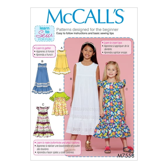 McCall's Sewing Pattern Children's/Girls' Sleeveless and Ruffle Sleeve Empire-Waist -7-8-10-12-14