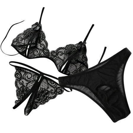 

Frehsky lingerie for women Men And Women Transparent T-Word Low Waist Appeal Underwear 3 Sets Black