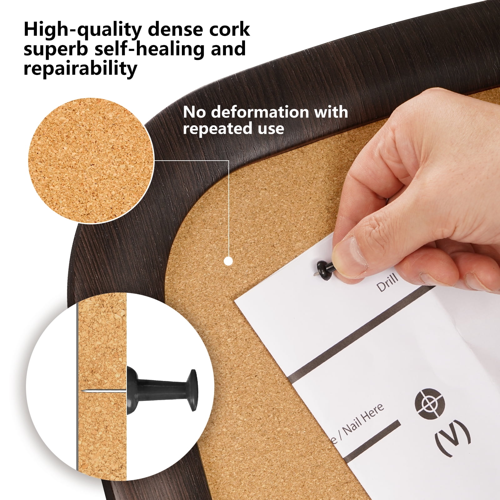 Cork Board with Thumbtacks for Walls with Frame，19"x30"