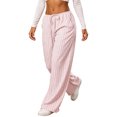 thumbnail image 5 of Kezqiaxn Wide Leg Pants for Women Striped Elastic Waist Drawstring Loose Casual Trousers with Pockets Women's Clothing Pink XS, 5 of 5