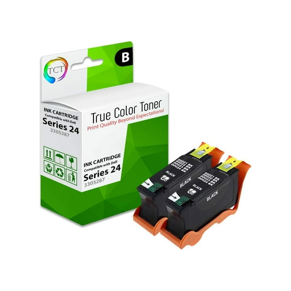 TCT 24BK Black Ink Cartridge 2 Pack - Premium Compatible Replacement for Dell 24 24BK Series T109N 330-5287 Black