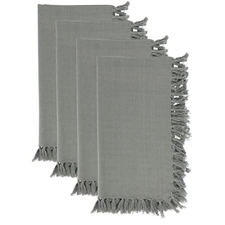

Fennco Styles Lizette Fringed Festive Cotton Napkins 20-inch Square Set of 4 - Grey Dinner Napkins for Everyday Use Holidays Banquets Family Gatherings and Special Occasions