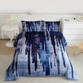 thumbnail image 2 of Manfei Retro Geometric Lines Queen Comforter Set,Splash Ink Aesthetic Bedding Sets,Blue Striped Bedding Comforter Set For Teens,Luxury Bedroom Decor Reversible,3-Piece, 2 of 8